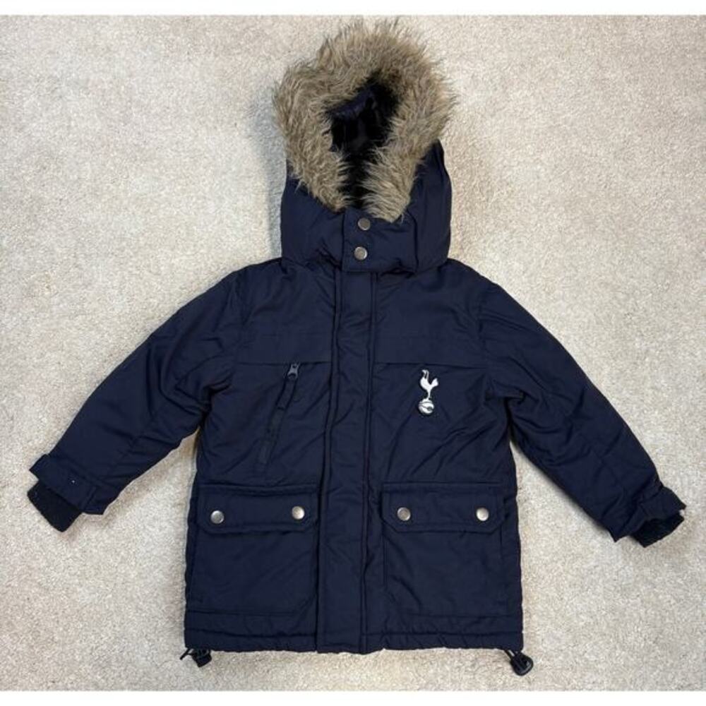 Tottenham Hotspur Kids Toddler Puffer Jacket Faux Fur Hood Size 2/3